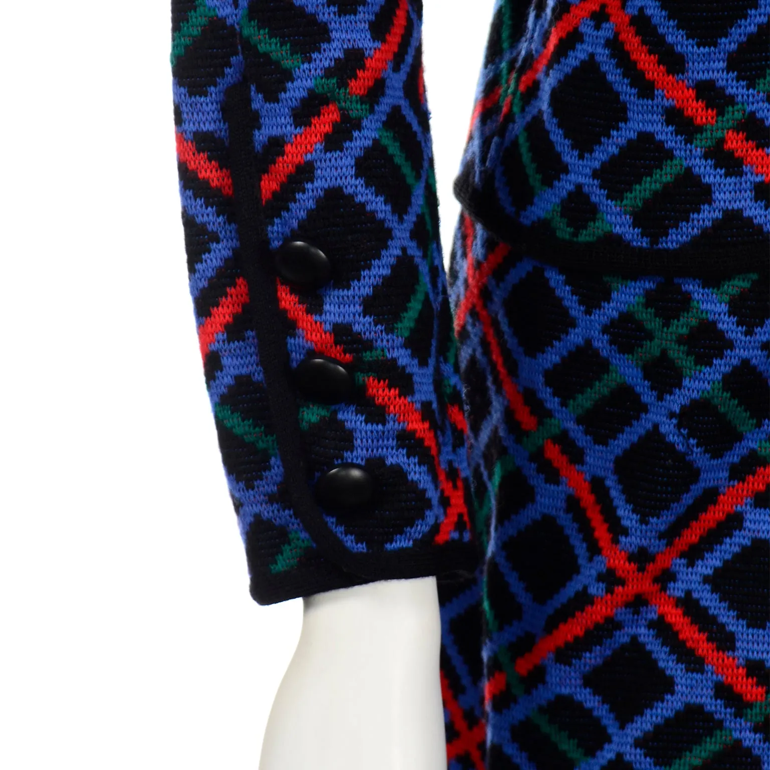 1985 Yves Saint Laurent Red Blue & Black Knit Vintage Skirt & Jacket Suit