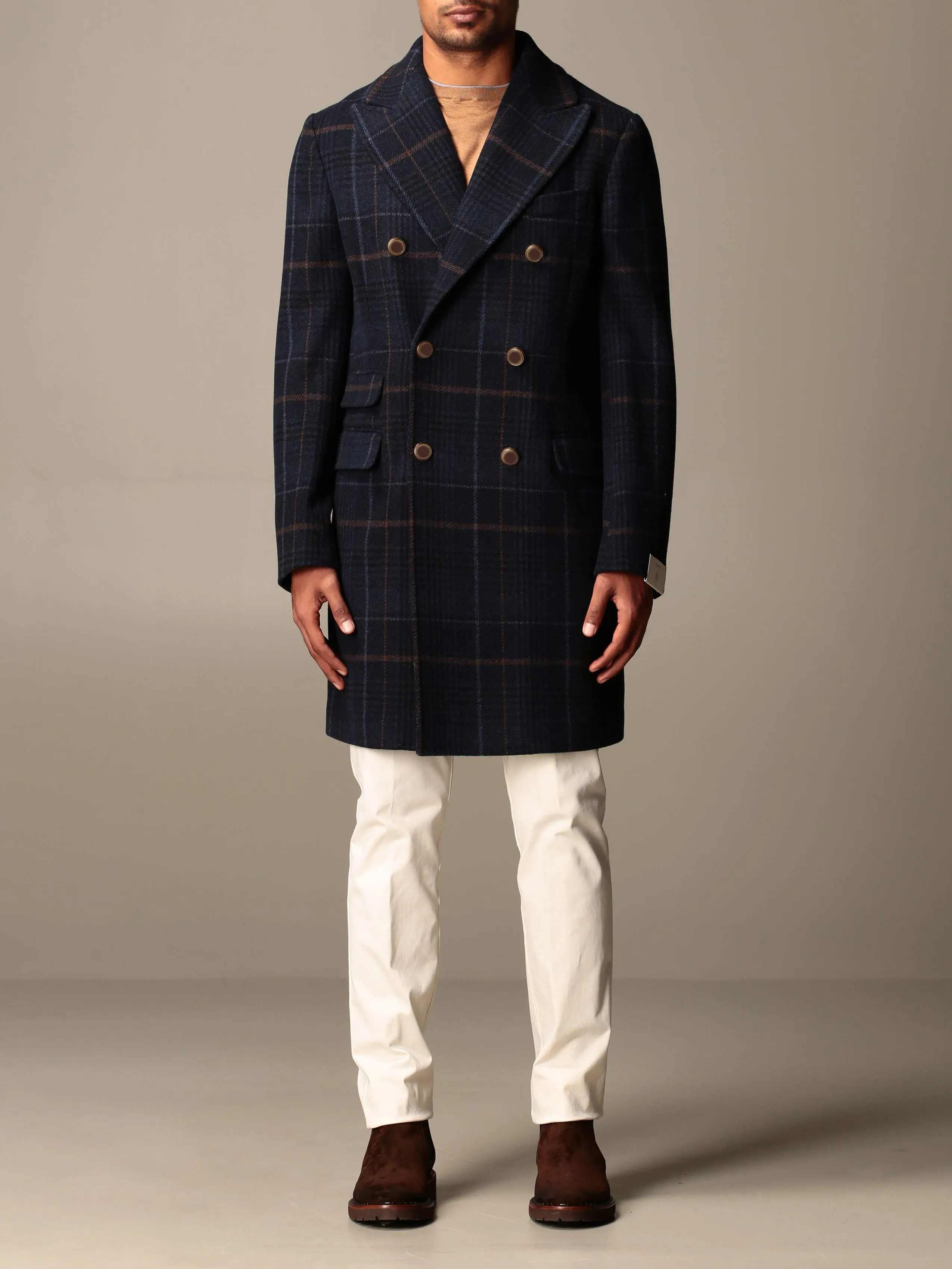 $2,000 ELEVENTY - Double-Breasted Blue CASHMERE Wool Coat - 44 US (54EU)