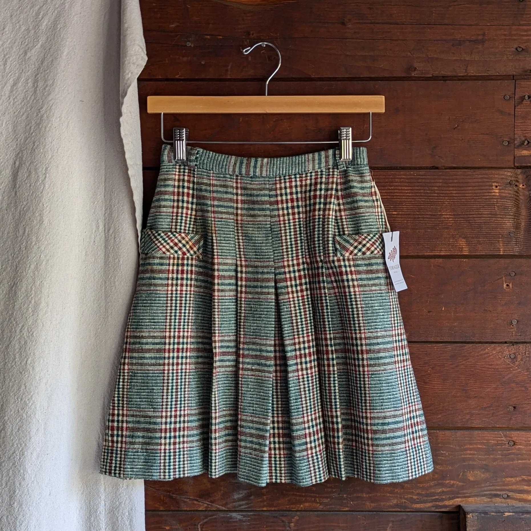 70s Vintage Plaid Wool Tweed Mini Skirt