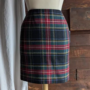 90s Vintage Plaid Wool Pencil Skirt