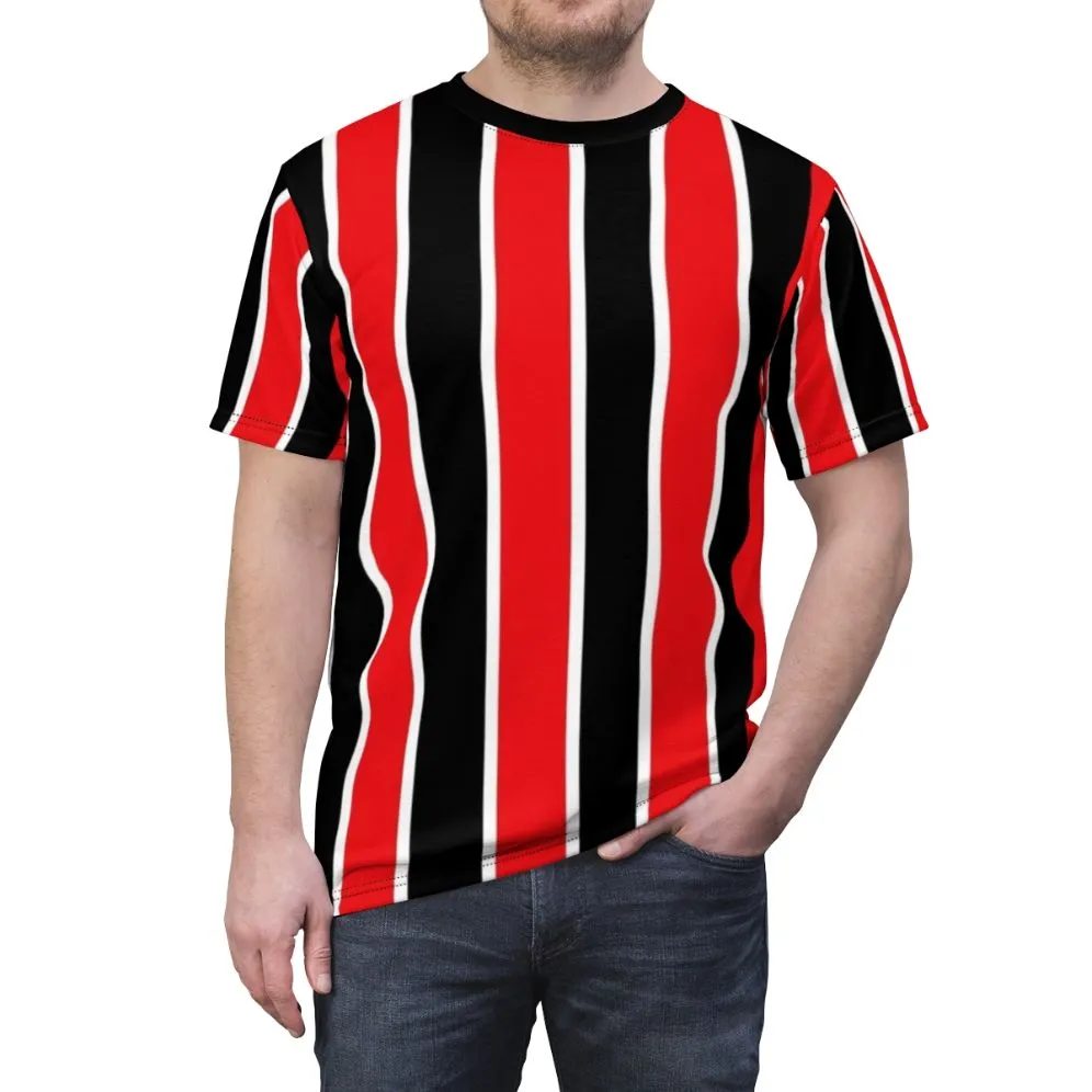 Abstract Striped Graphic T-Shirt in Red, White, and Black