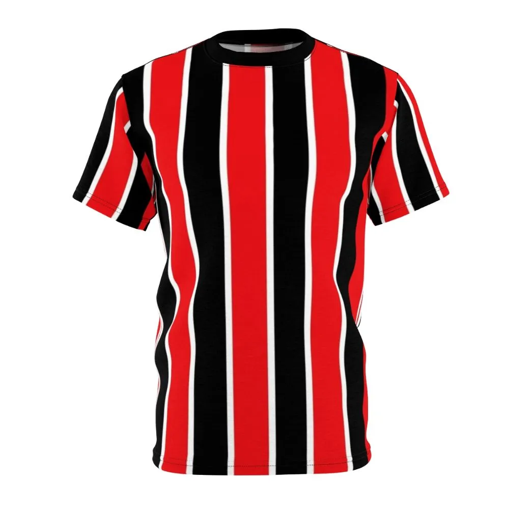 Abstract Striped Graphic T-Shirt in Red, White, and Black