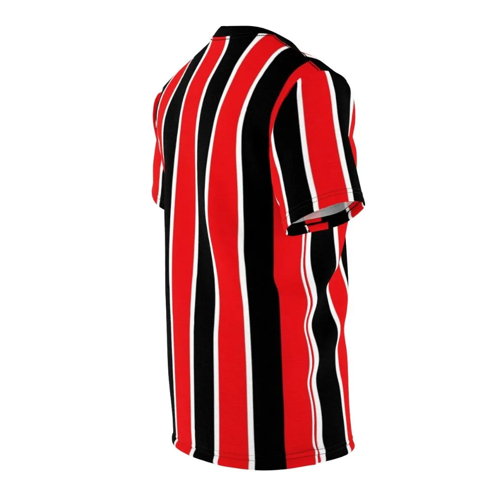 Abstract Striped Graphic T-Shirt in Red, White, and Black