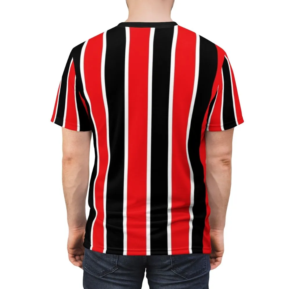 Abstract Striped Graphic T-Shirt in Red, White, and Black