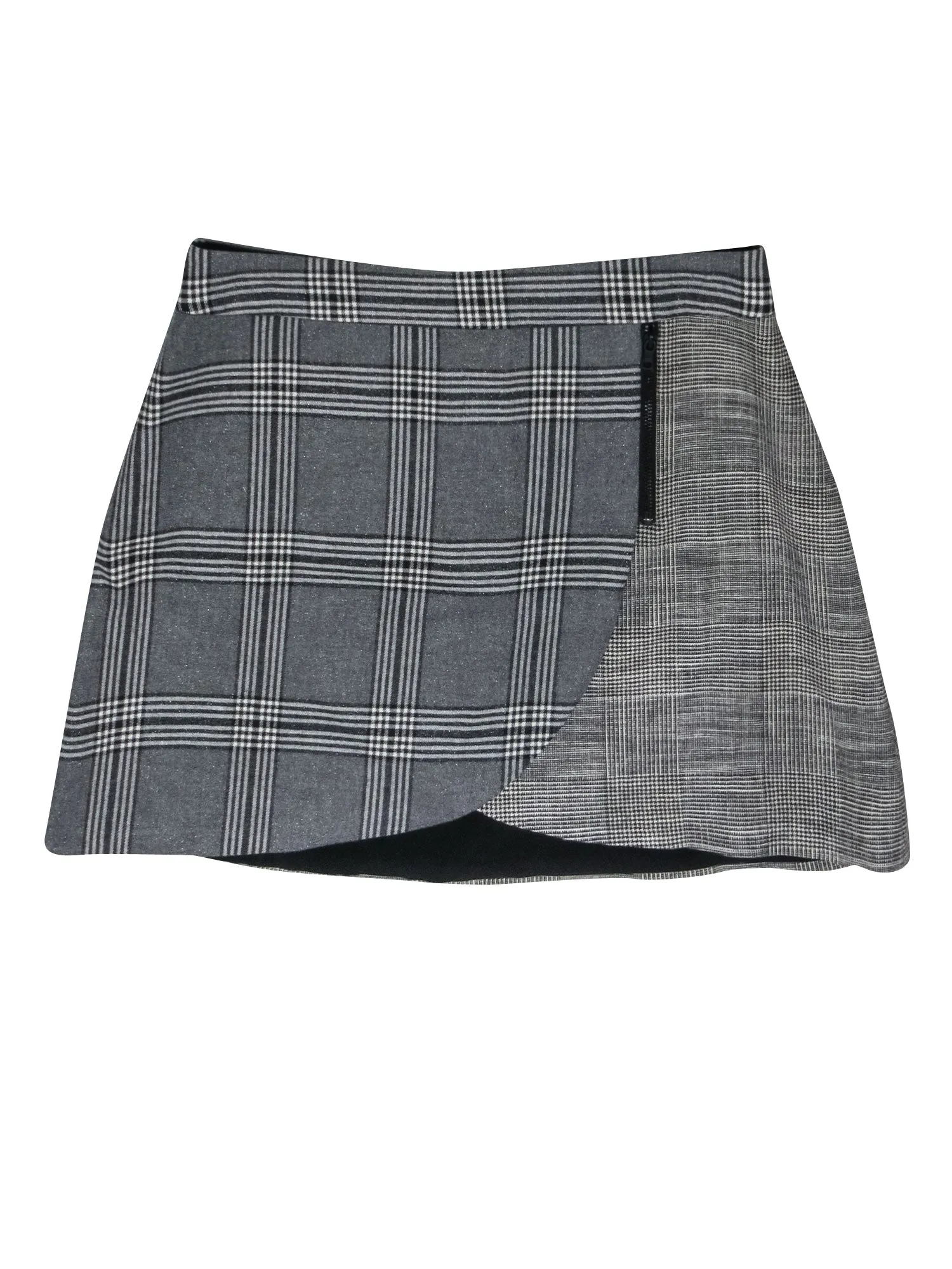 Alice & Olivia - Grey Plaid Zipper Tulip Front Mini Skirt Sz 8