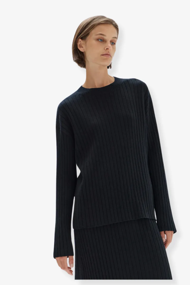 Assembly Label - Wool Cashmere Rib Long Sleeve Top - Black