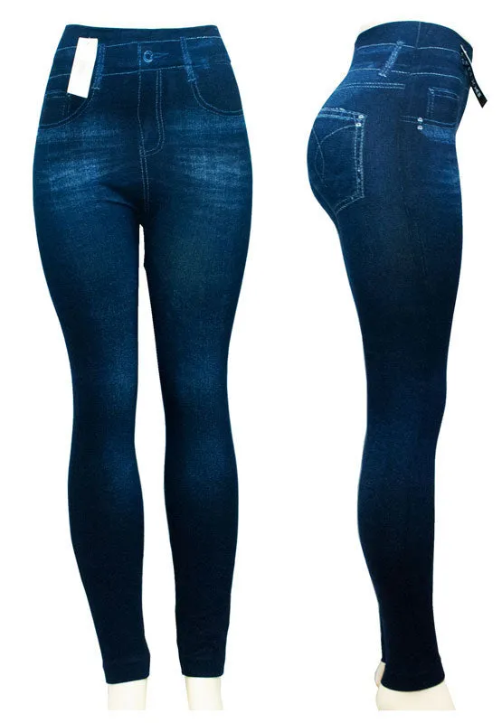 Assorted Ladies Fashion Pull On Printed Jean Like Leggings Wholesale