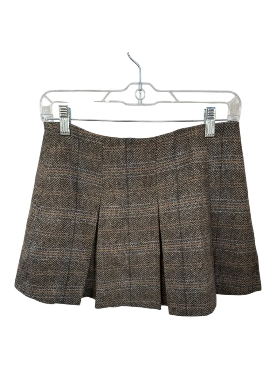 Aster Size S Brown Wool Blend Plaid Twill Mini Skirt