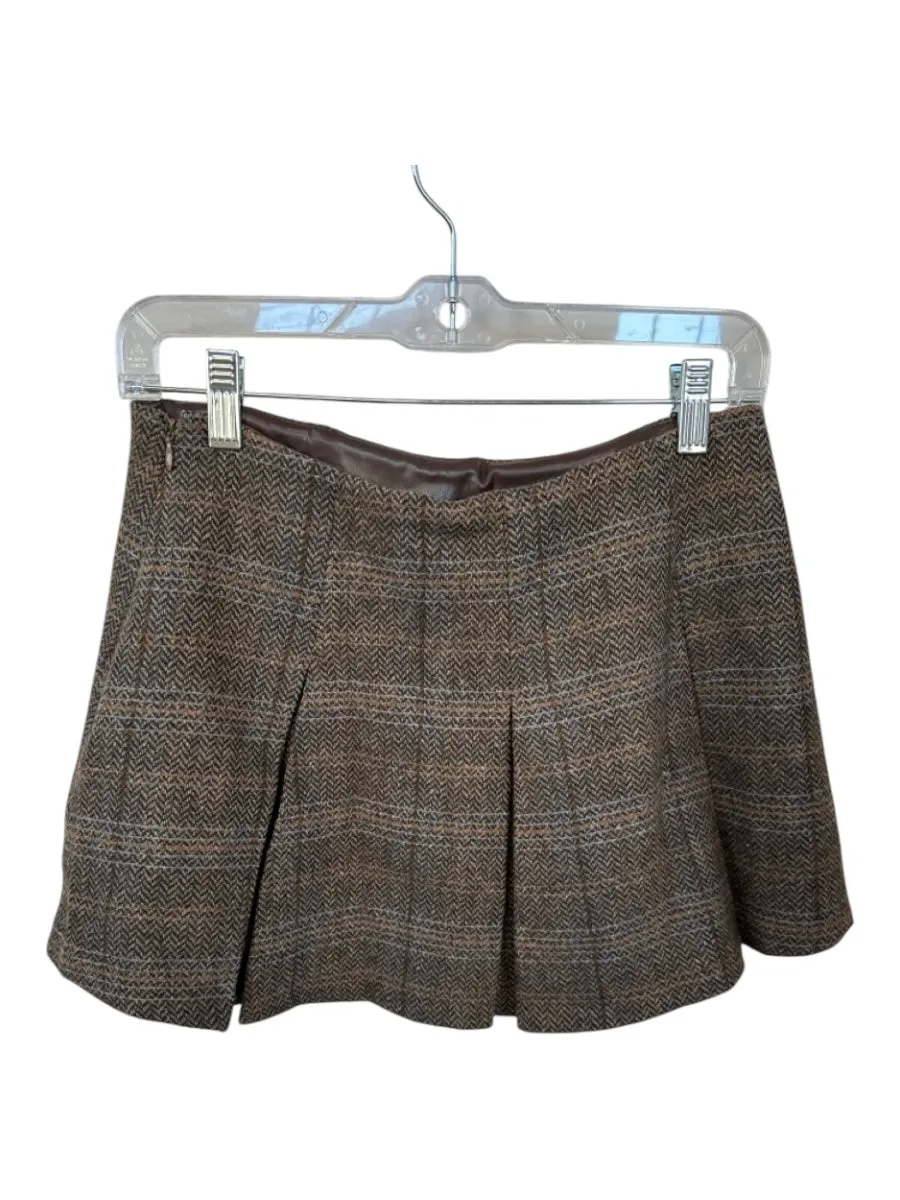 Aster Size S Brown Wool Blend Plaid Twill Mini Skirt