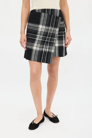 Black & White Plaid Asymmetric Wrap Skirt