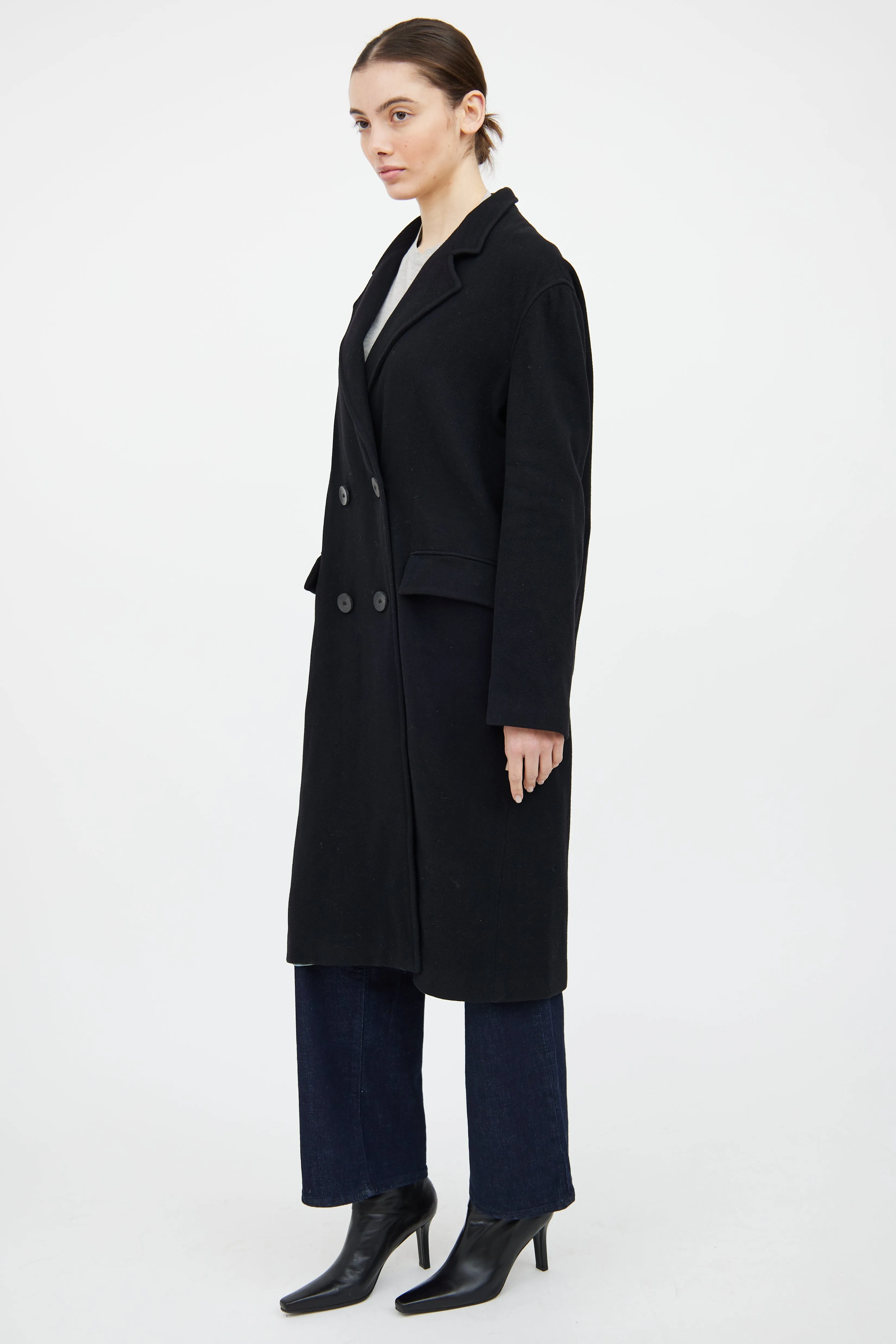 Black Wool Blend Double Breasted Coat