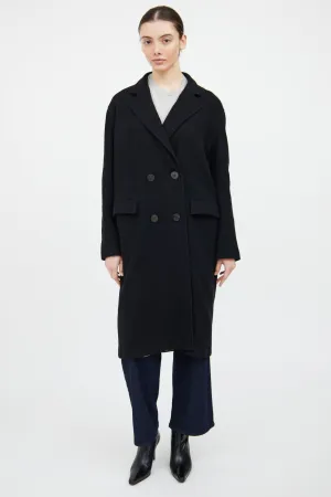 Black Wool Blend Double Breasted Coat