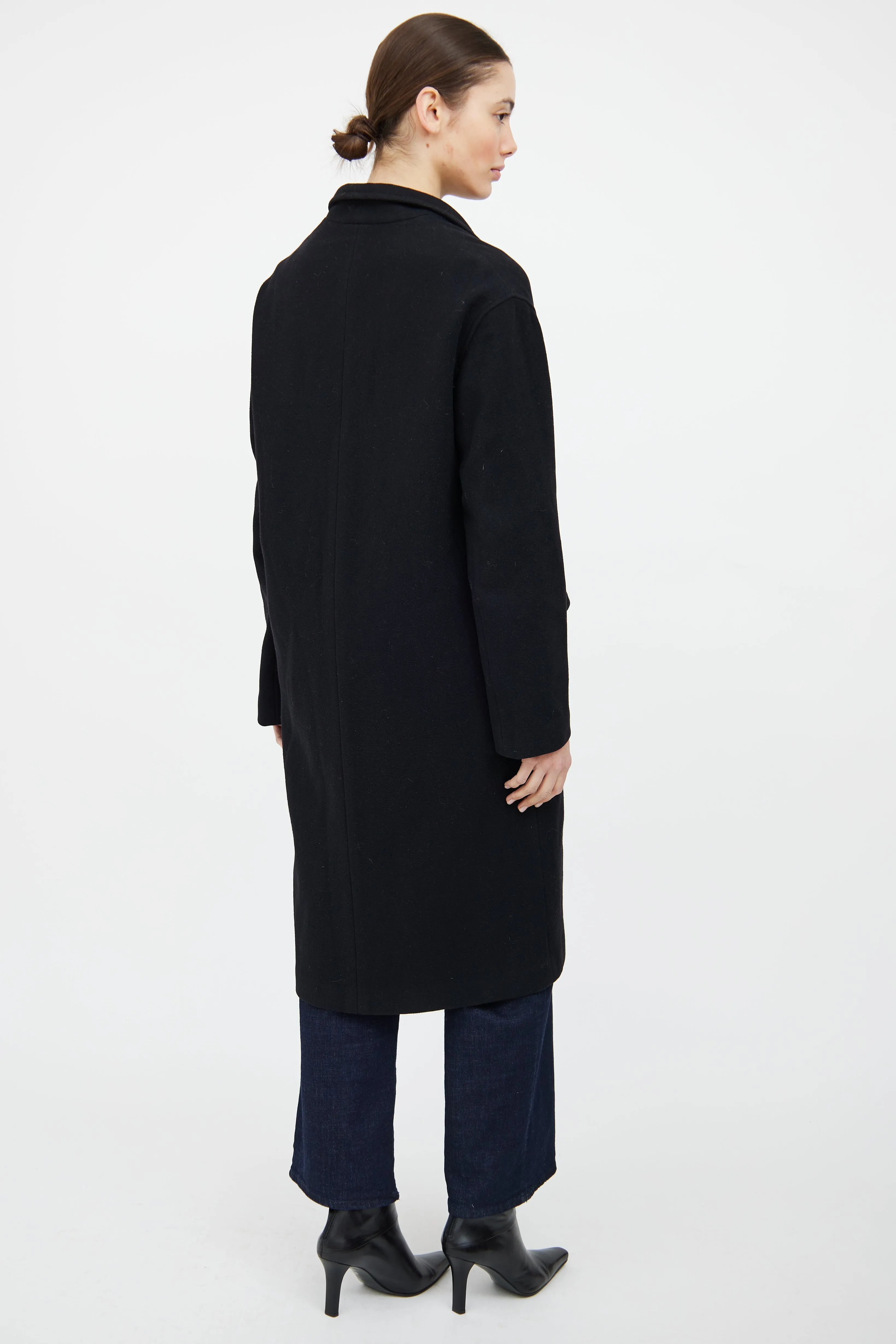 Black Wool Blend Double Breasted Coat