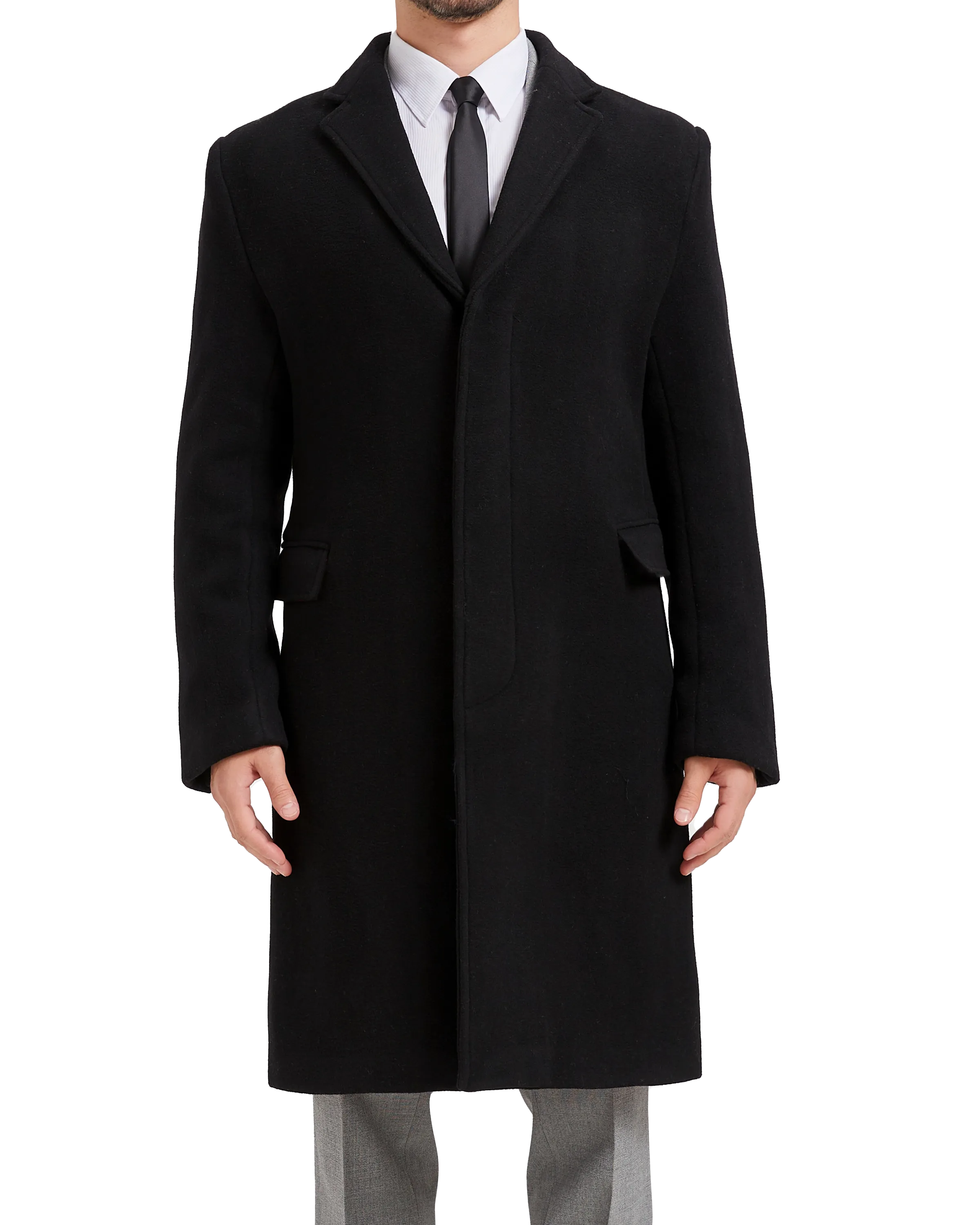 Black Wool Cashmere Bond Overcoat Red Lining