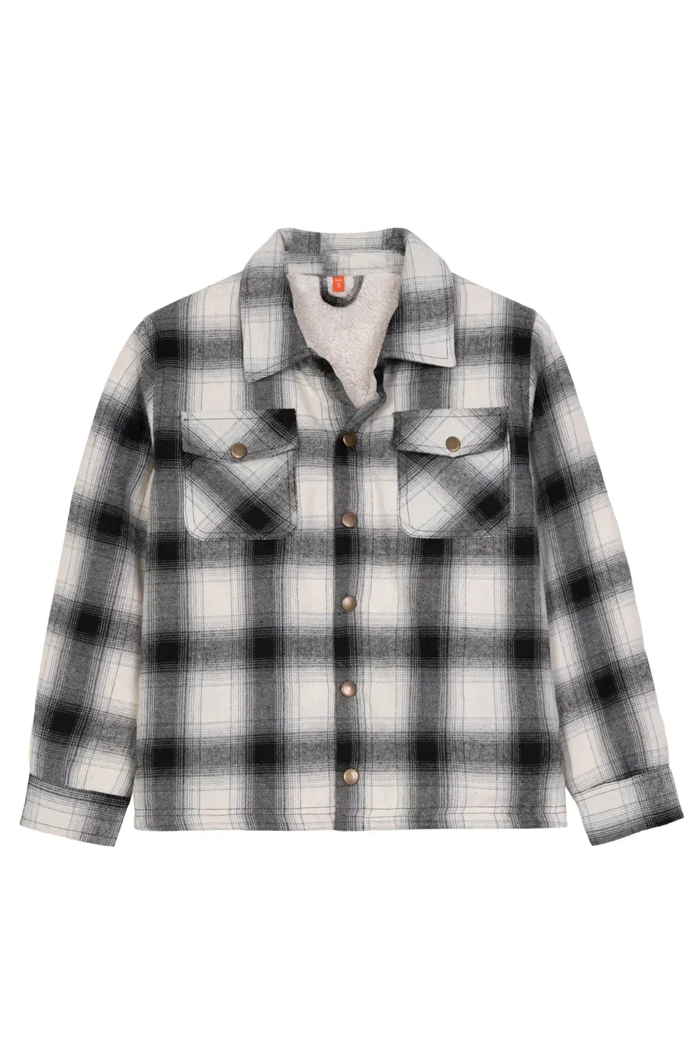 Boys and Girls Sherpa Lined Snap Plaid Shirt Jacket,Flannel Shacket