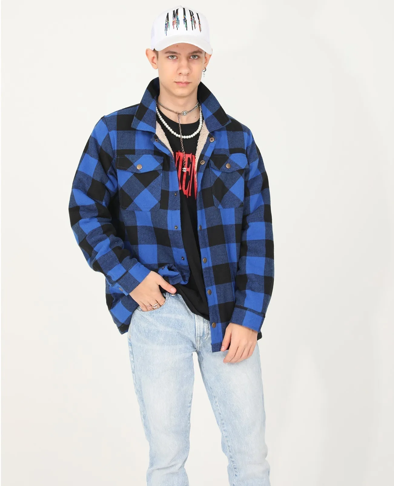 Boys and Girls Sherpa Lined Snap Plaid Shirt Jacket,Flannel Shacket