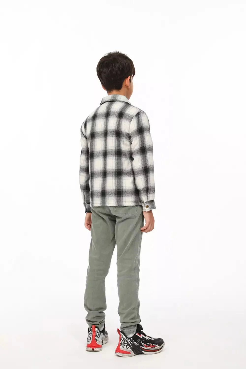 Boys and Girls Sherpa Lined Snap Plaid Shirt Jacket,Flannel Shacket