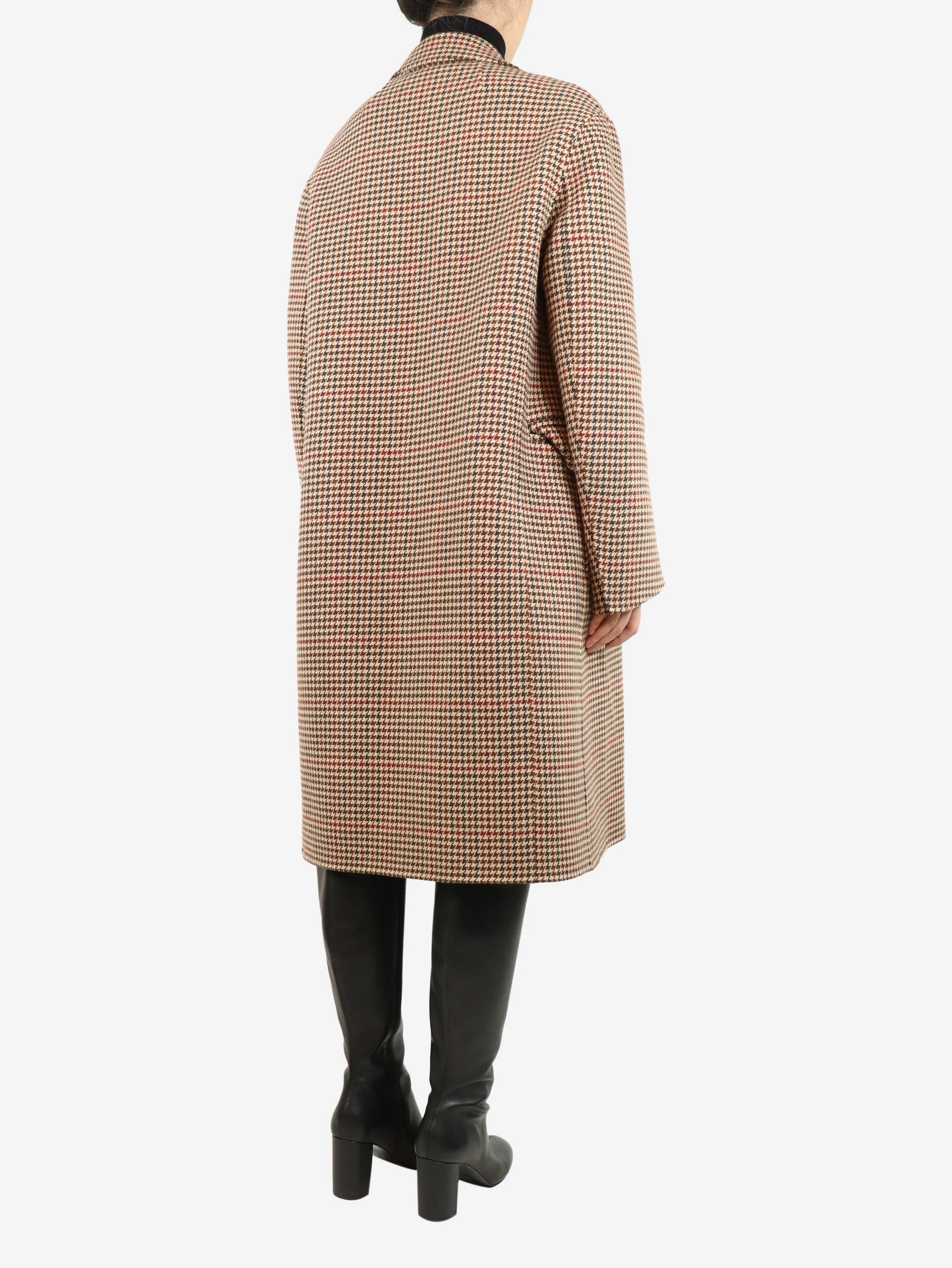 Brown double-breasted houndstooth coat - size UK 8