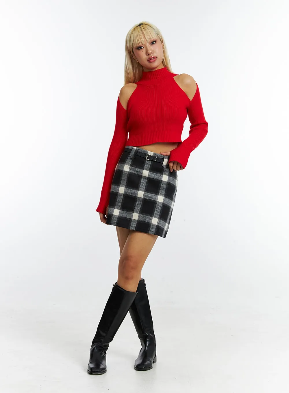 Buckle Plaid Mini Skirt IN322