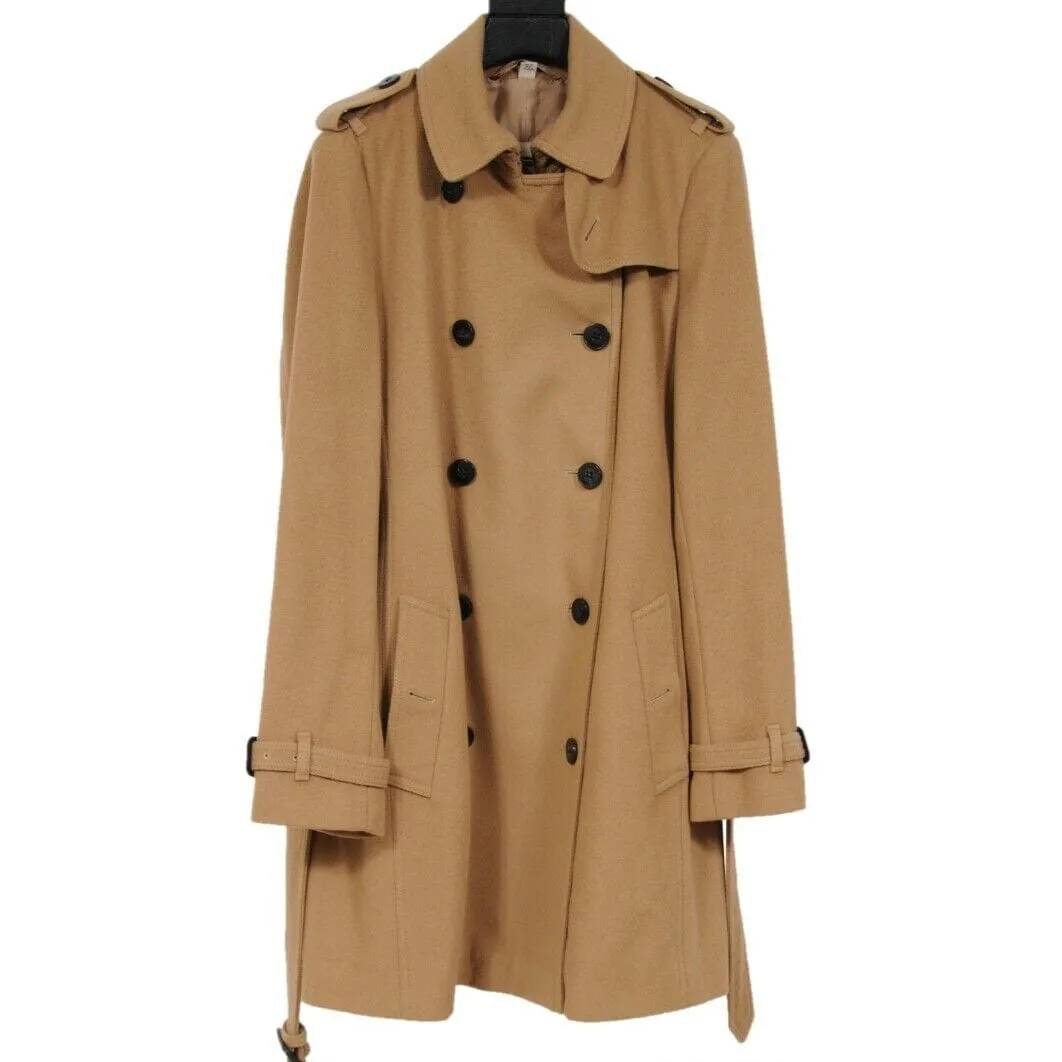 Burberry Women Double Breasted Belted Trench Coat Tan Wool Cashmere