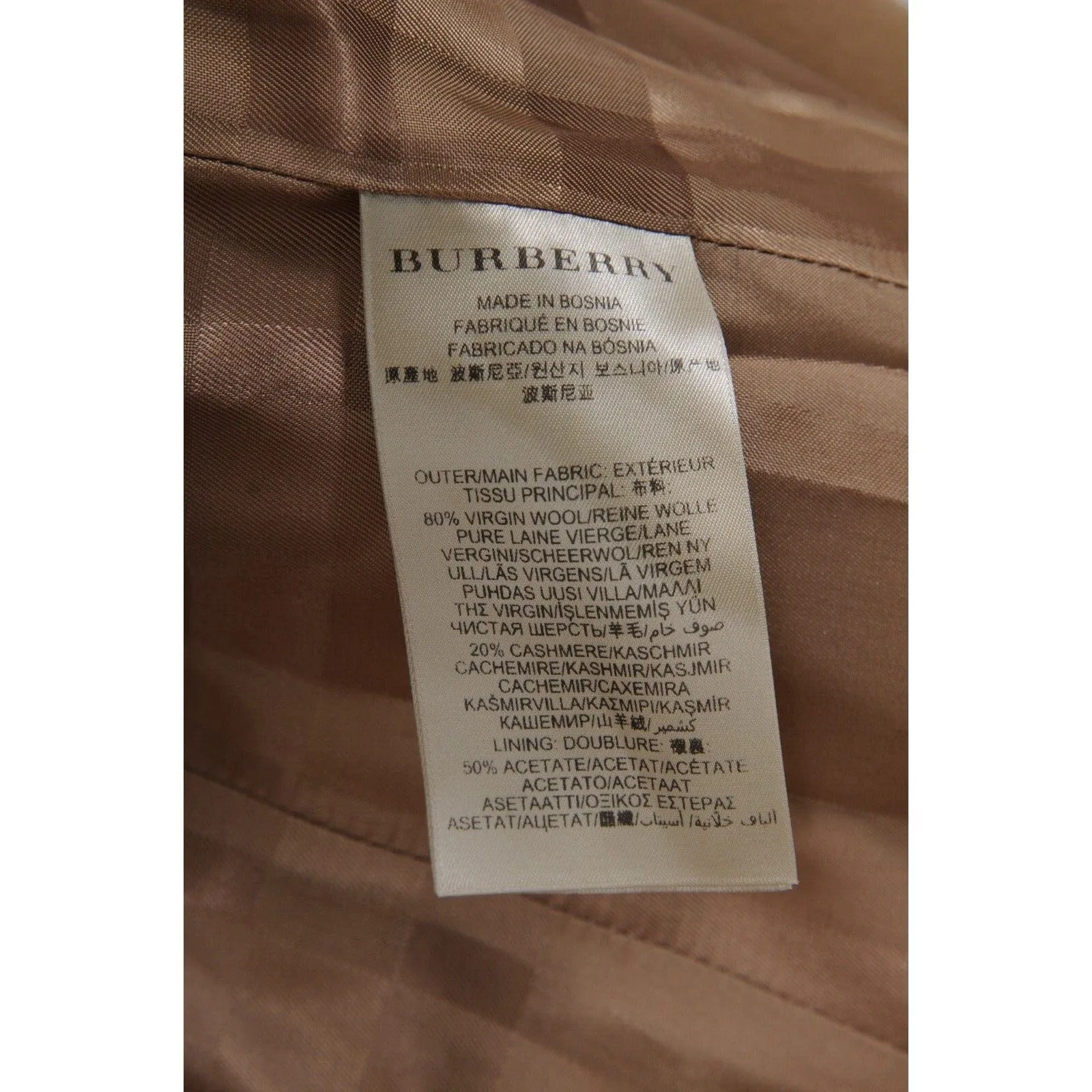 Burberry Women Double Breasted Belted Trench Coat Tan Wool Cashmere