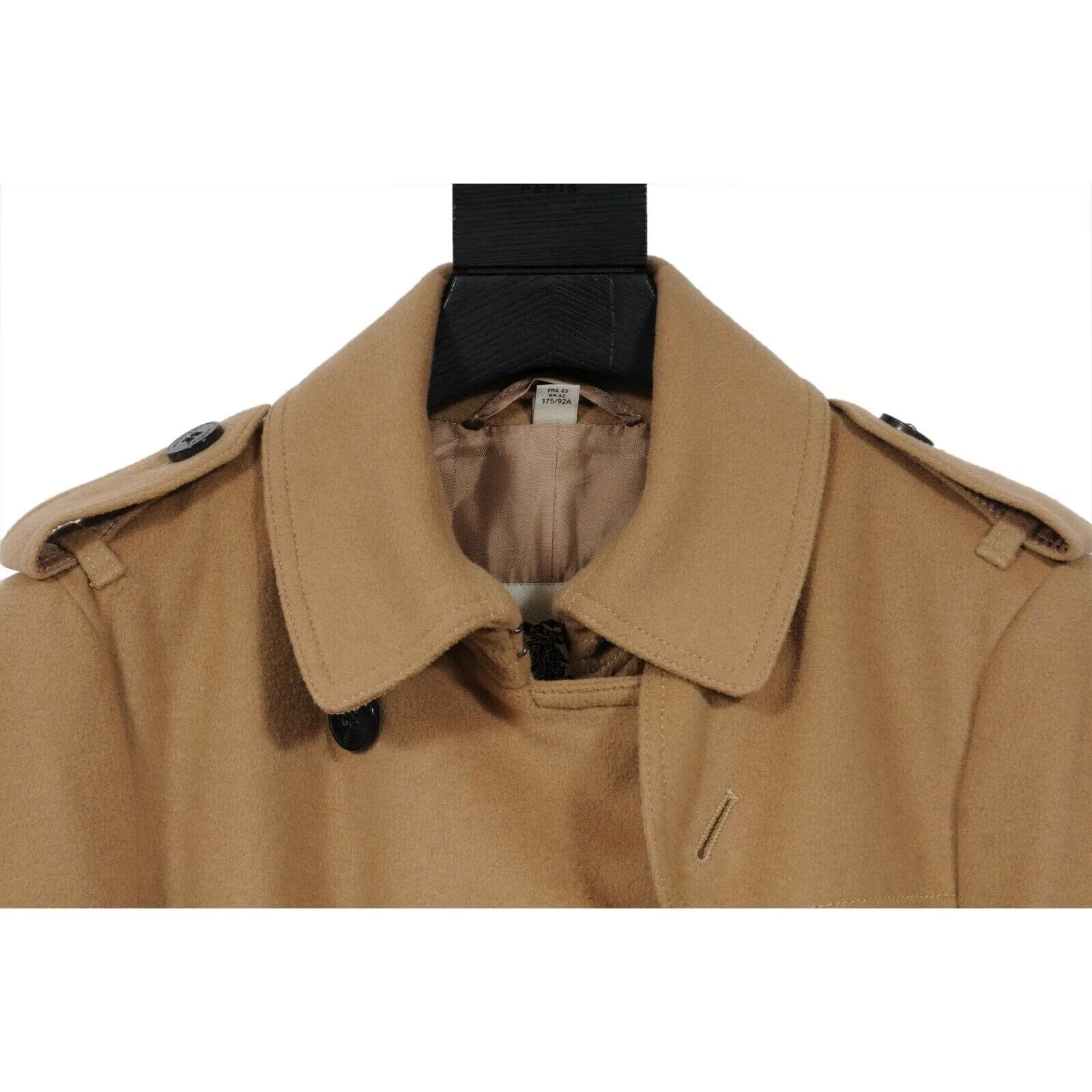 Burberry Women Double Breasted Belted Trench Coat Tan Wool Cashmere