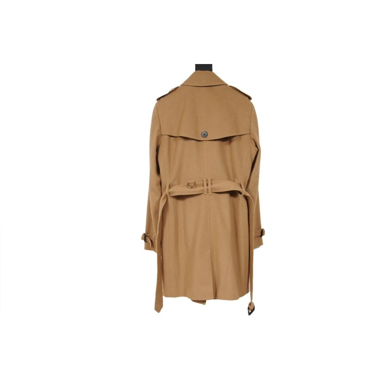 Burberry Women Double Breasted Belted Trench Coat Tan Wool Cashmere