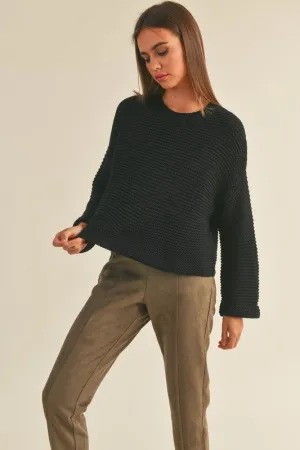 CABLE KNIT CROP SWEATER W/ CUFFED SLEEVE