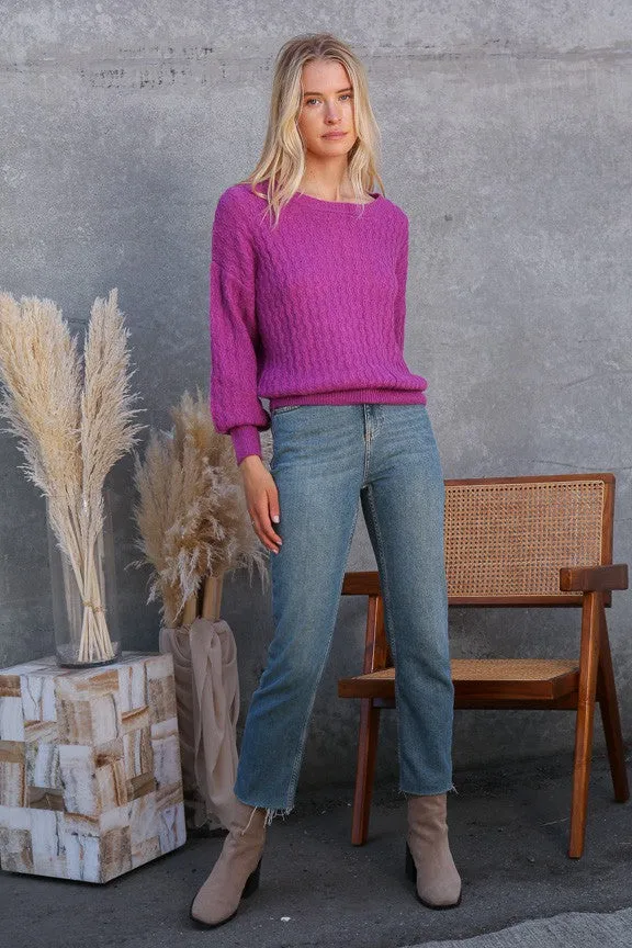 Cable Knit Sweater - Magenta