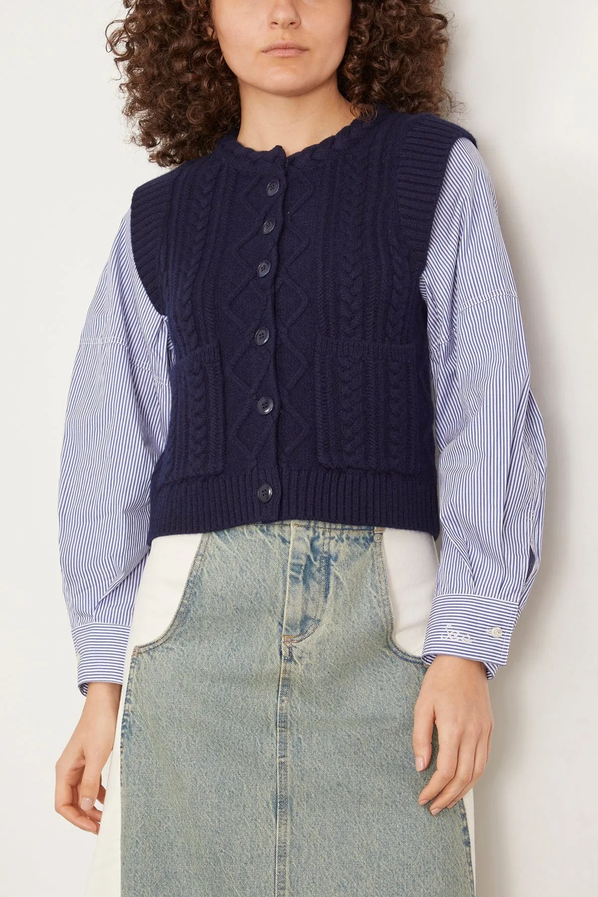 Caleb Cable Knit Combo Sweater in Navy