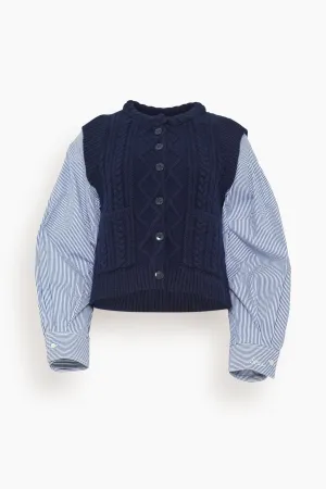 Caleb Cable Knit Combo Sweater in Navy