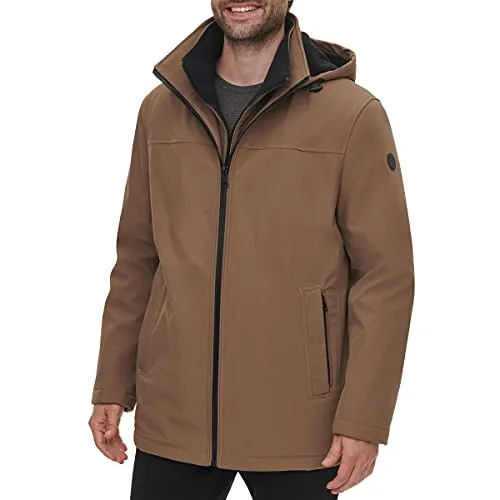 Calvin Klein Men's Waterand Wind Resistant Hooded Coat from Fall Into Winter, Dark Tan, Small