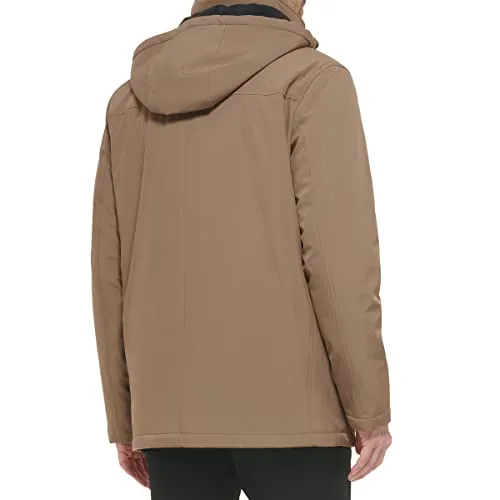 Calvin Klein Men's Waterand Wind Resistant Hooded Coat from Fall Into Winter, Dark Tan, Small