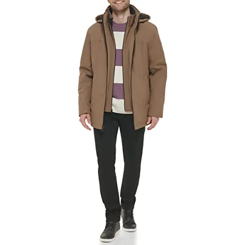 Calvin Klein Men's Waterand Wind Resistant Hooded Coat from Fall Into Winter, Dark Tan, Small