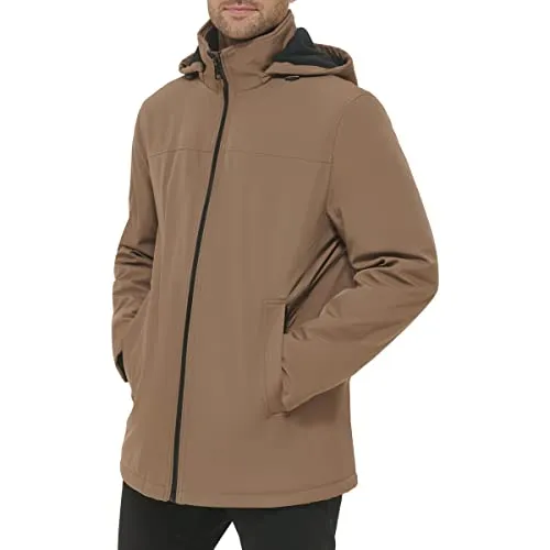 Calvin Klein Men's Waterand Wind Resistant Hooded Coat from Fall Into Winter, Dark Tan, Small