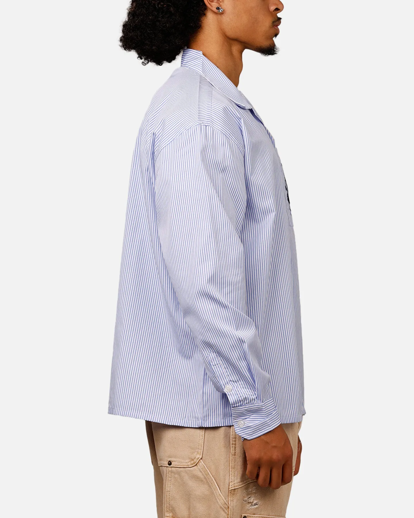 Carre Floral Oversized Button Up Shirt Blue Stripe/White