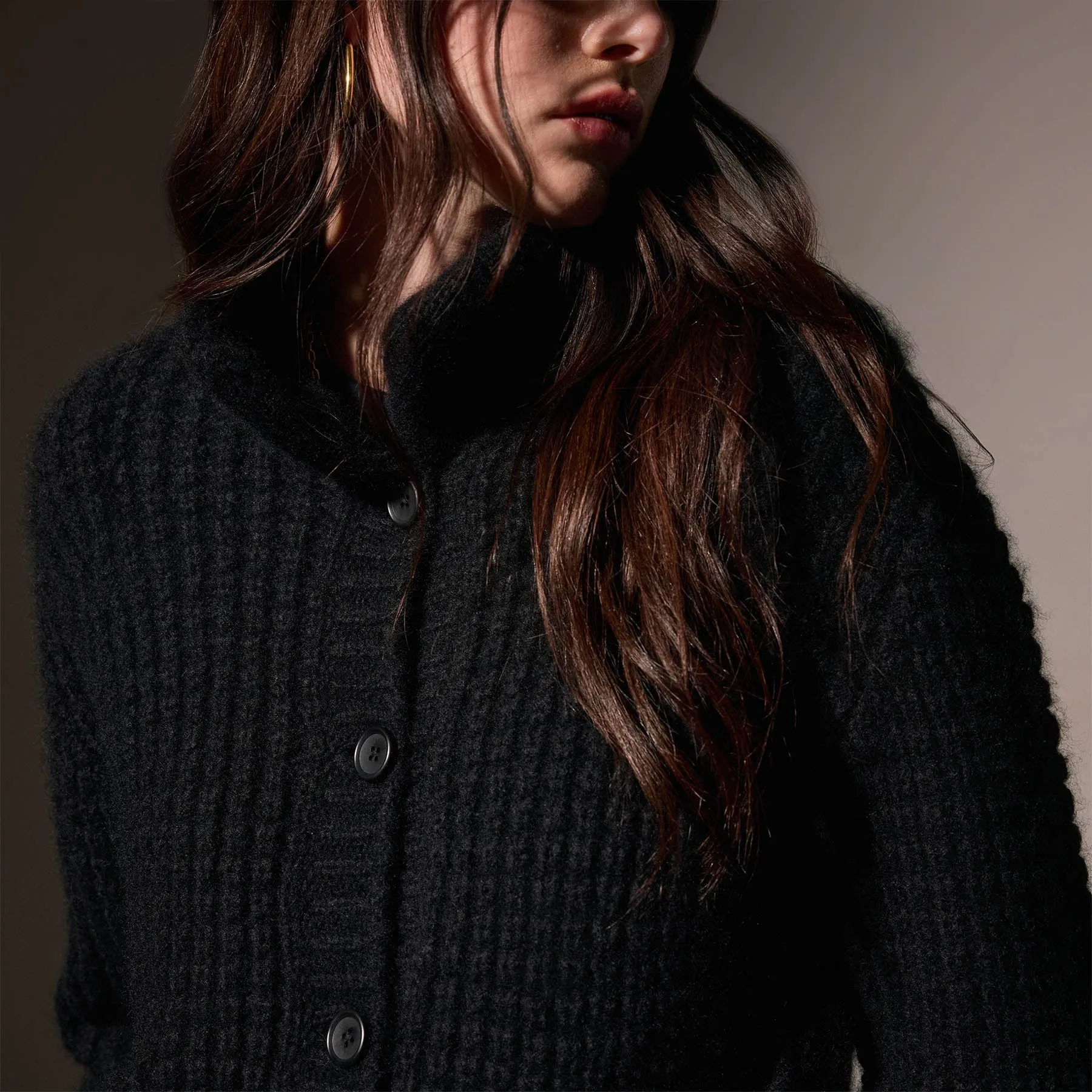 Cashmere Chunky Waffle Cardigan - True Black