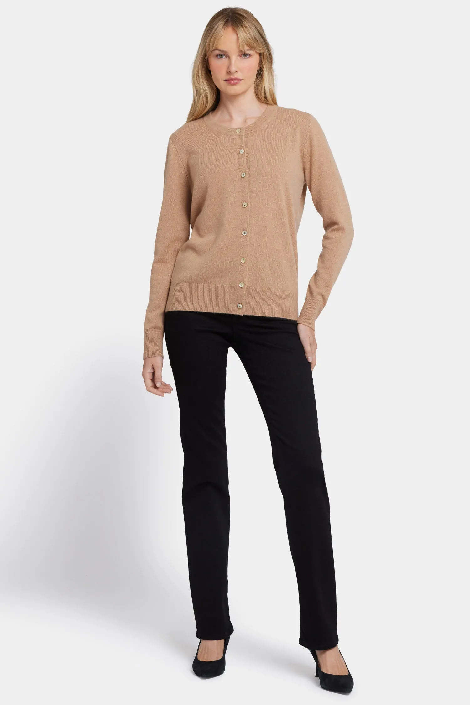 Cashmere Crewneck Cardigan - Tan