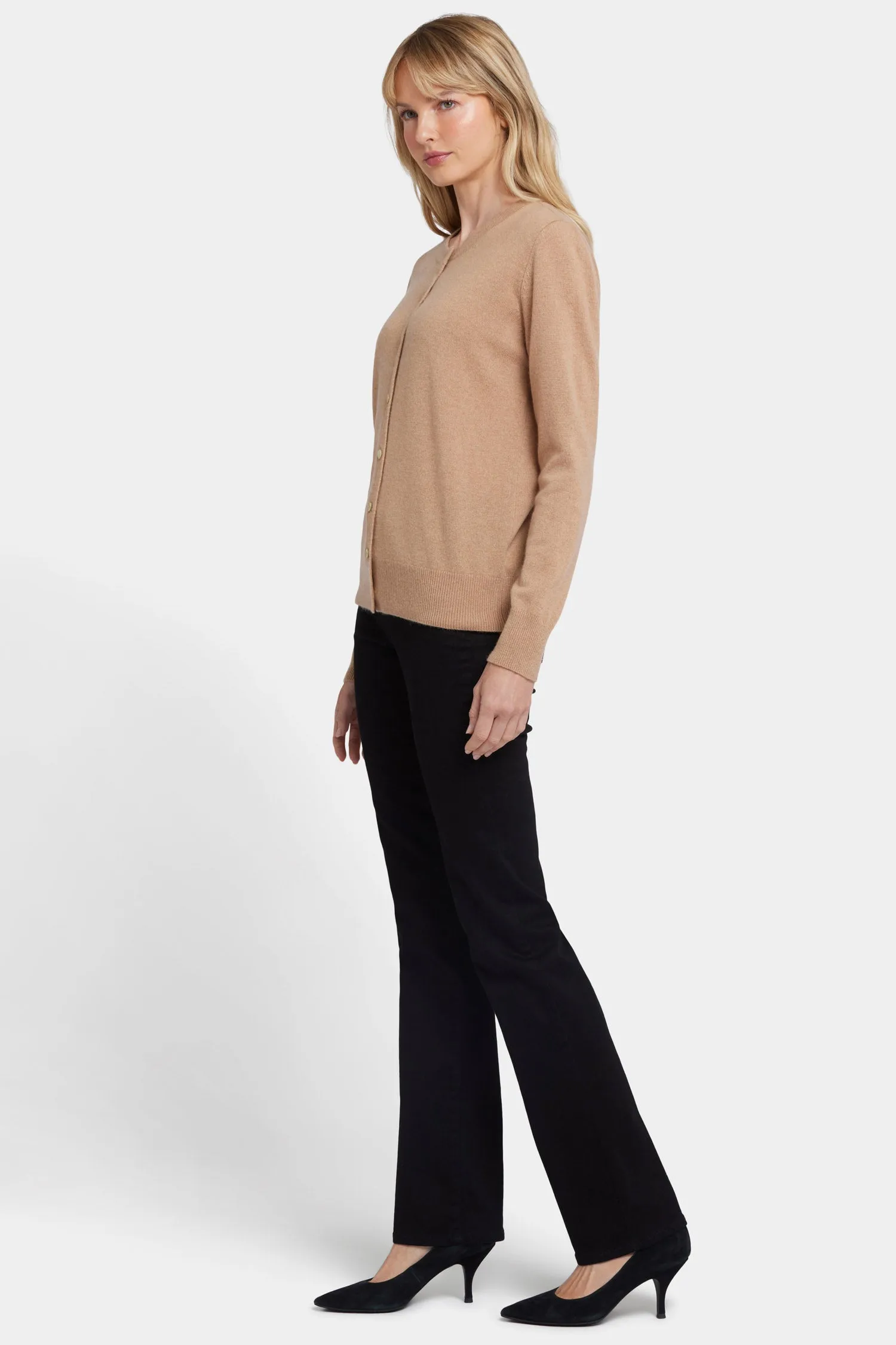 Cashmere Crewneck Cardigan - Tan