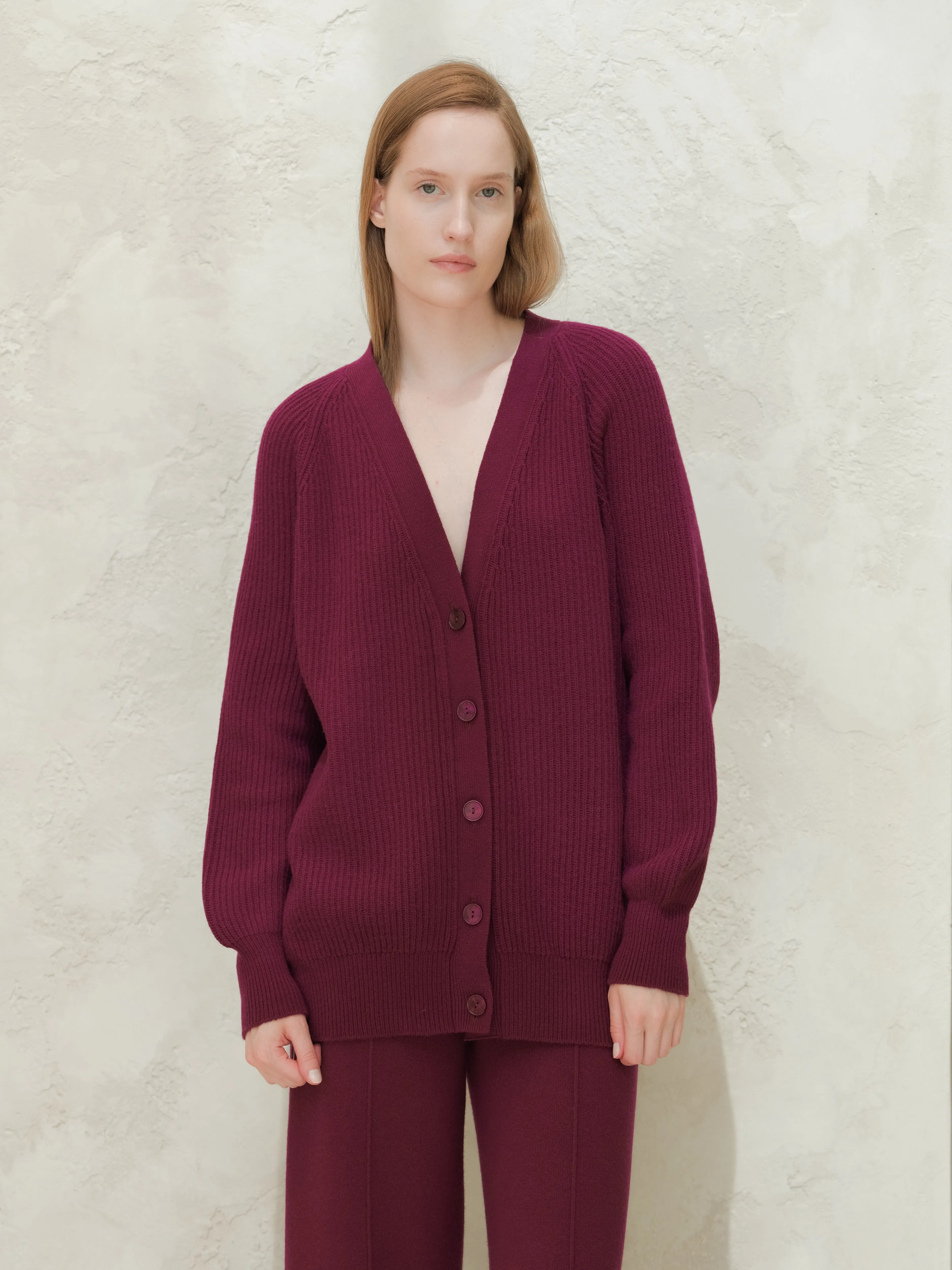 Cashmere Mix Raglan Ribbed Cardigan