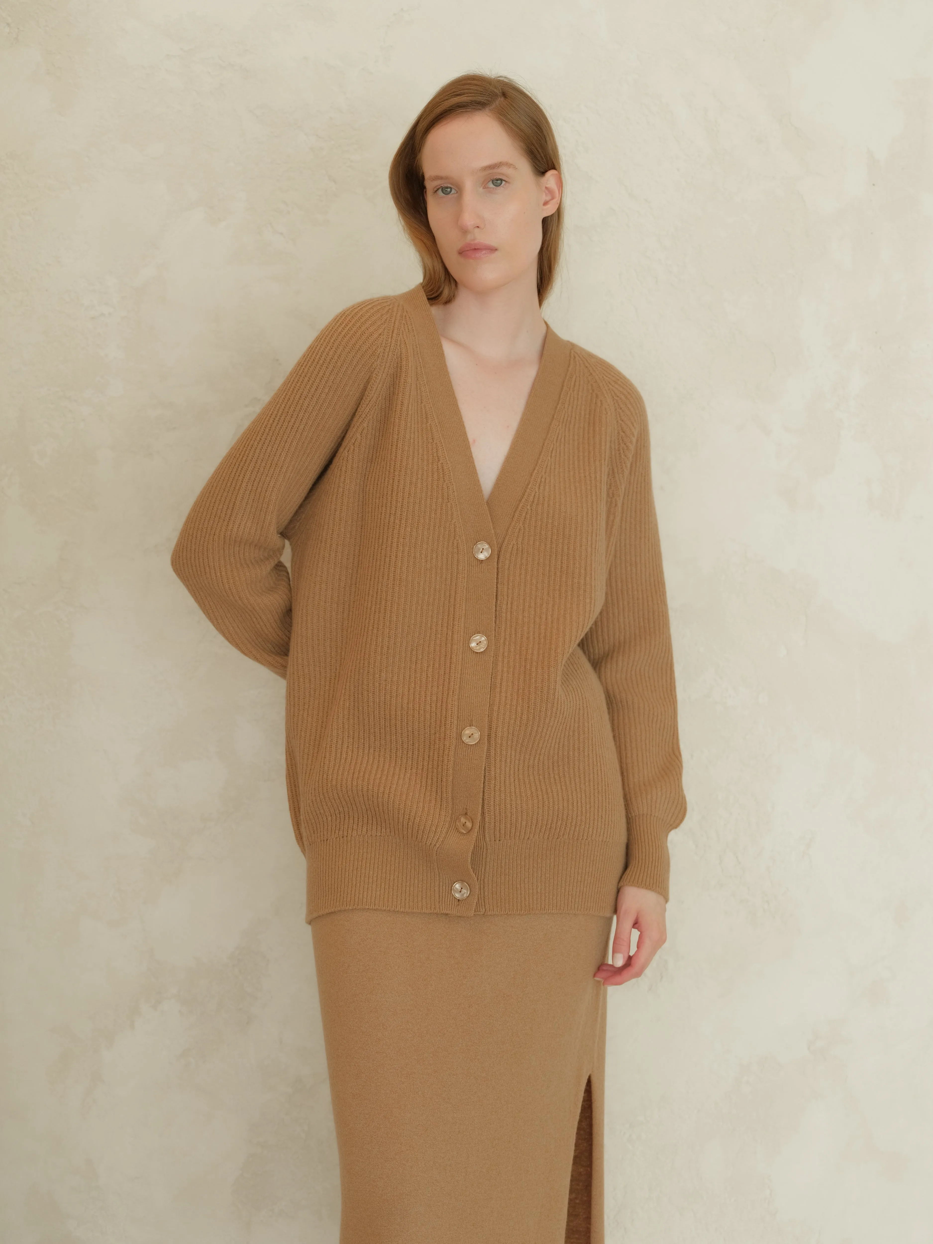 Cashmere Mix Raglan Ribbed Cardigan