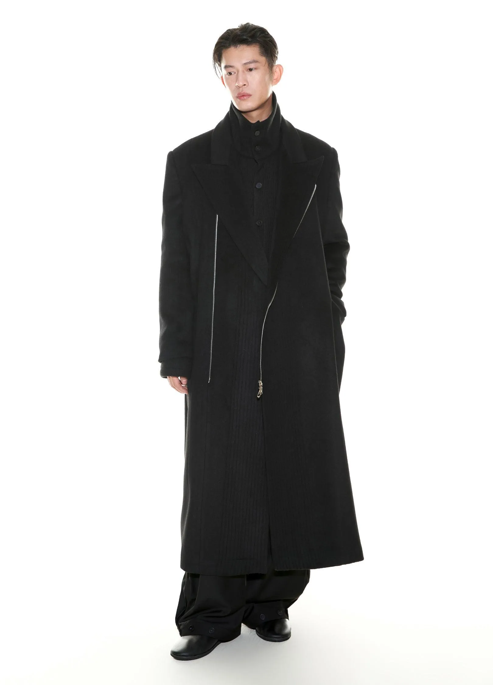 Chic Double-Breasted Wool Blend Overcoat With Metal Zipper