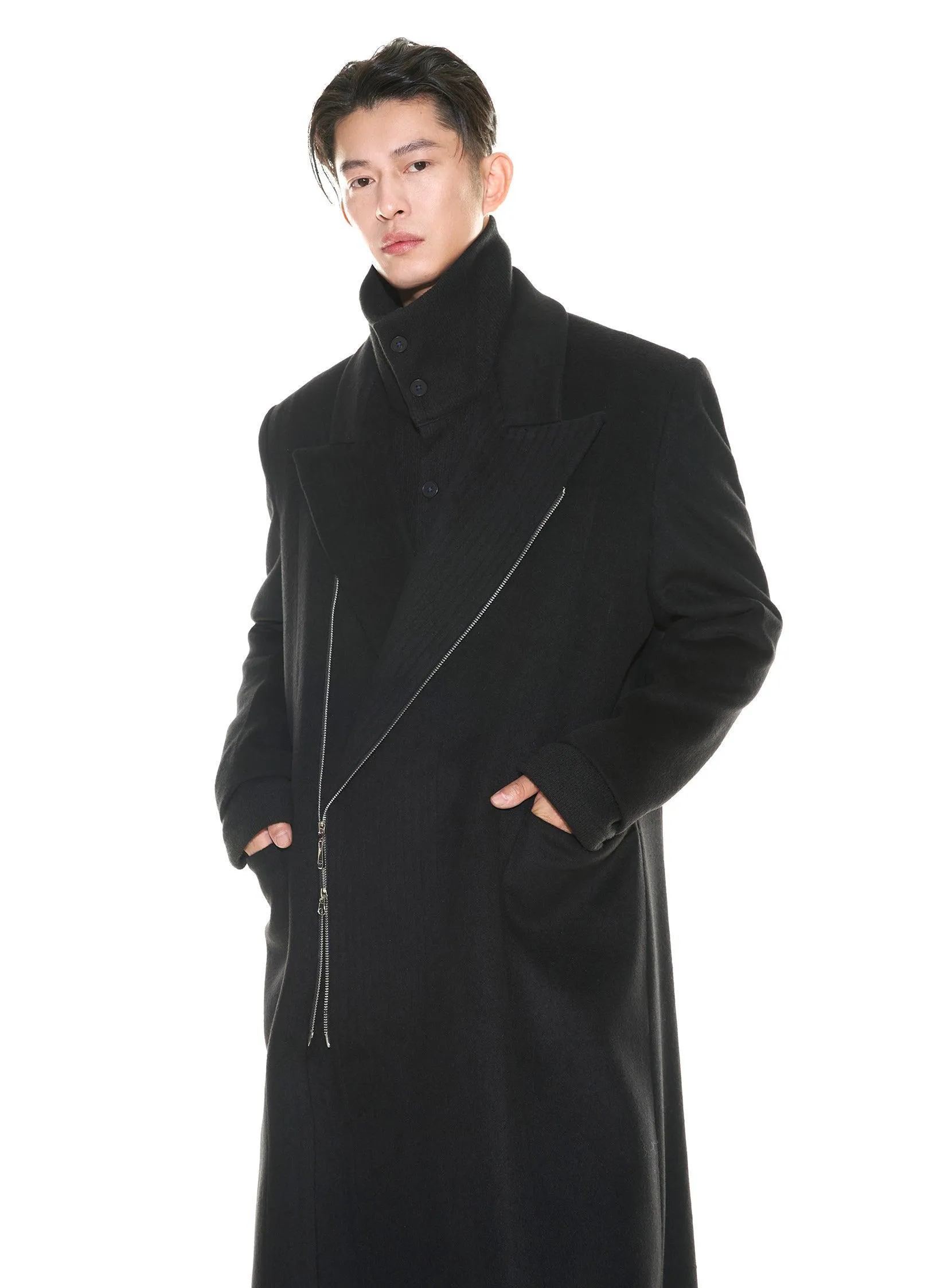 Chic Double-Breasted Wool Blend Overcoat With Metal Zipper