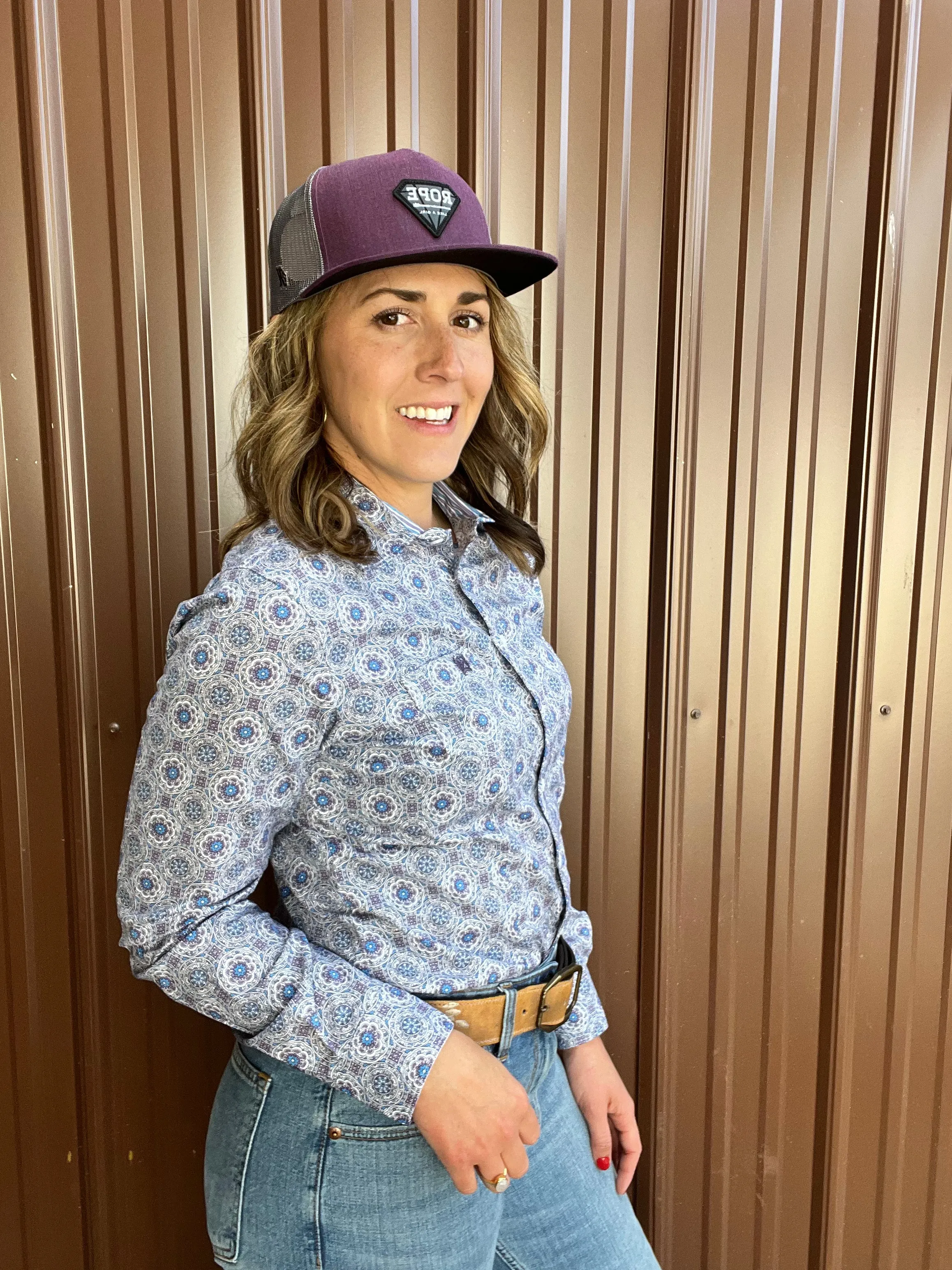 Cinch Women's Blue & Purple Geometric Button Up Western Shirt MSW9164184