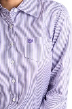 Cinch Women's L/S Tencel Purple & White Striped Western Button Down Shirt