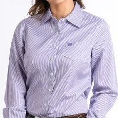 Cinch Women's L/S Tencel Purple & White Striped Western Button Down Shirt