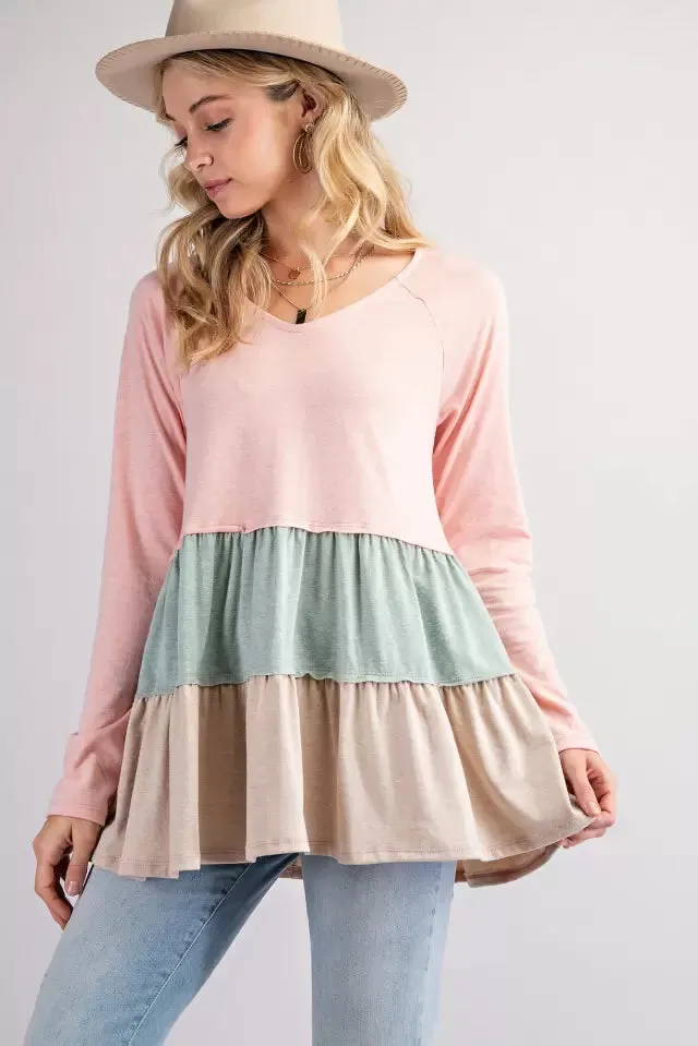 COLOR BLOCK BABY DOLL TOP