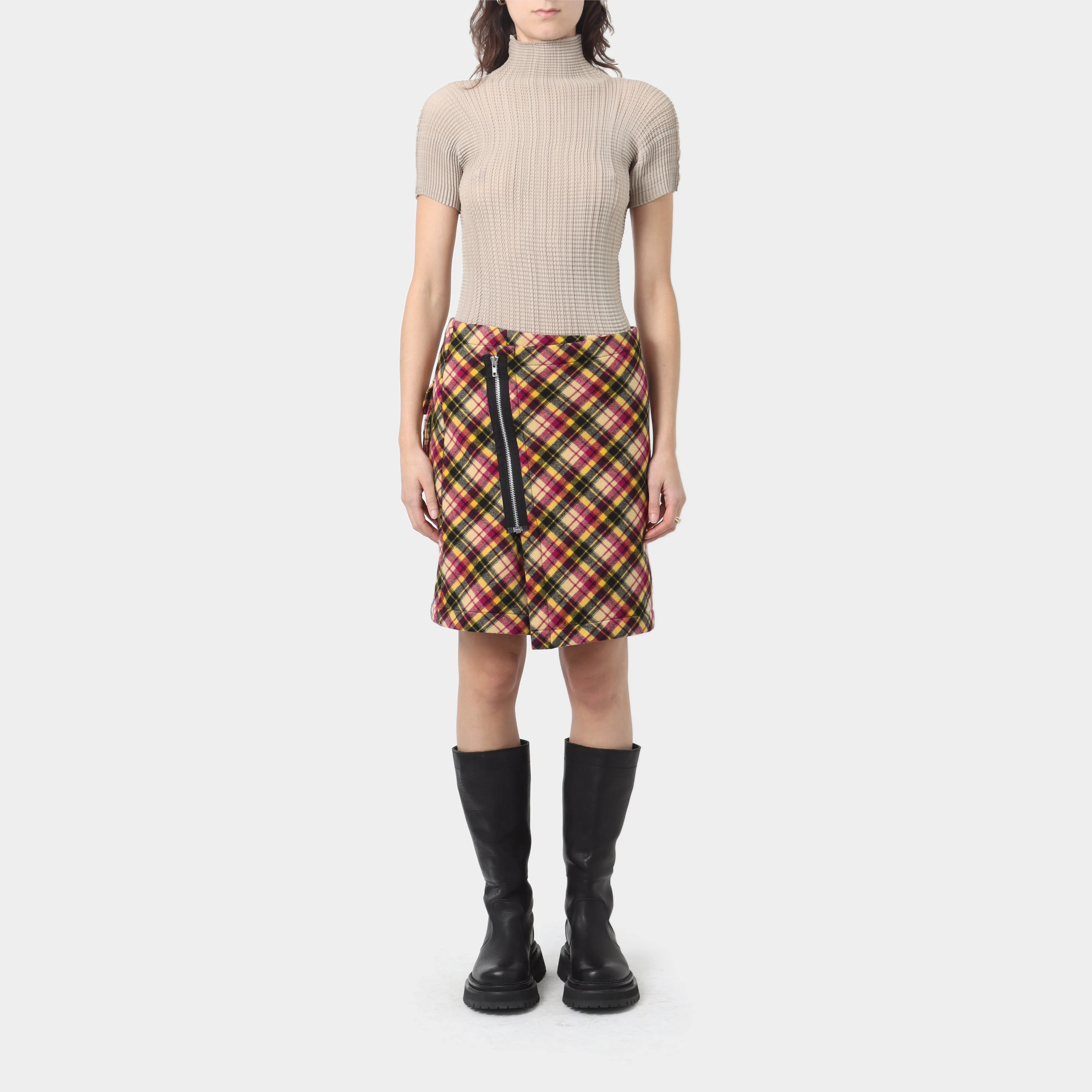 Comme Des Garçons Tricot Zipped Plaid Wrap Mini Skirt