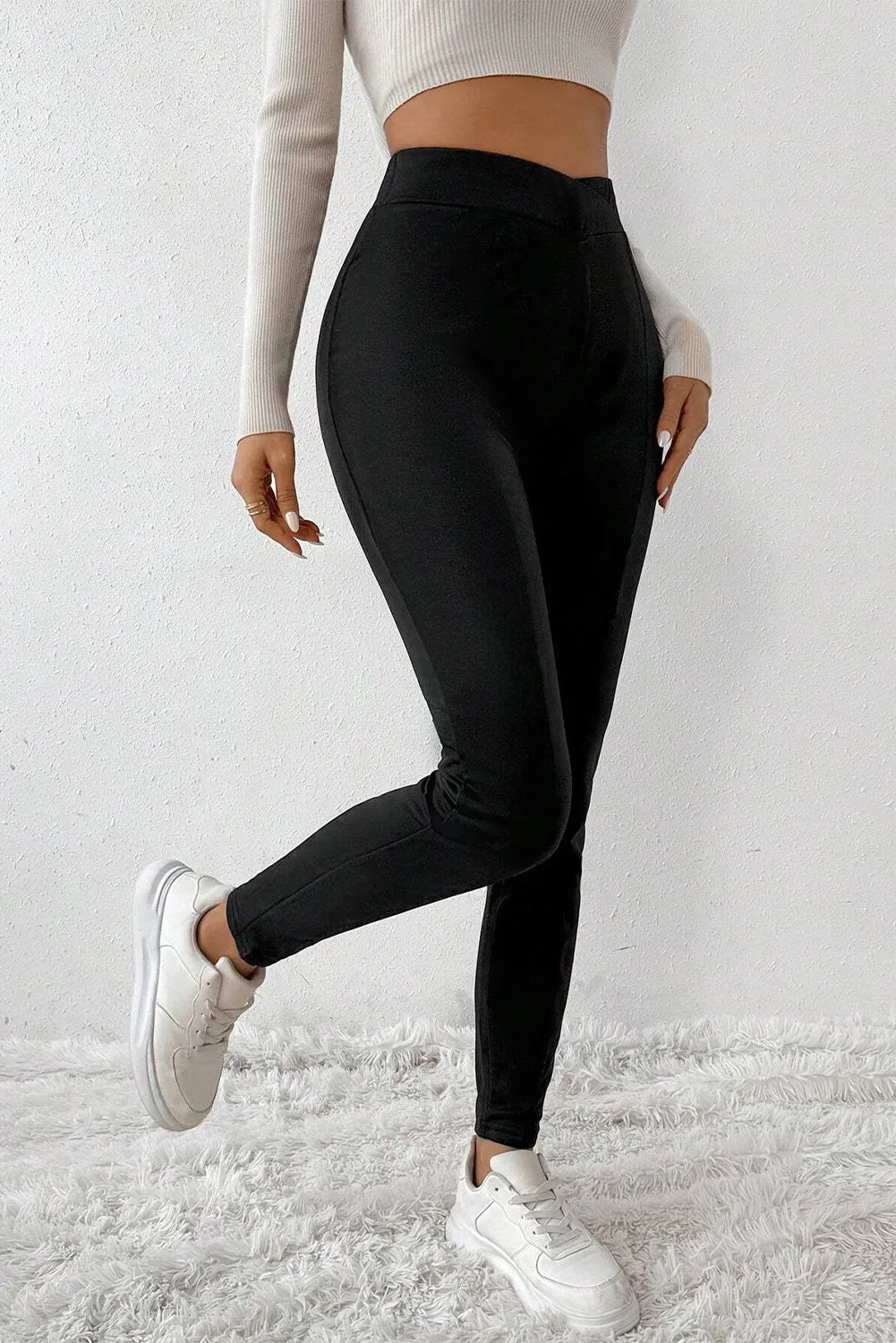 Crossed Waist Seamed Thermal Leggings