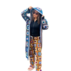 Crotchet Granny Square Cardigan and Trouser Set - Blue